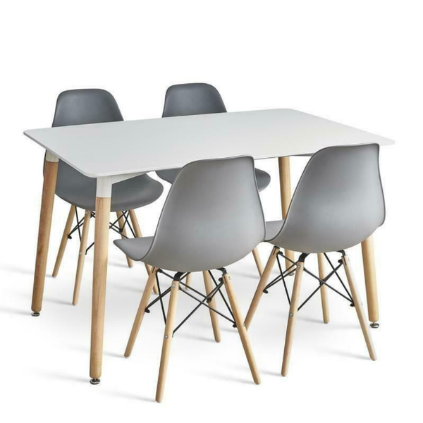Dining Suite / Set - Four Wooden Leg Chairs - Grey / white Colours