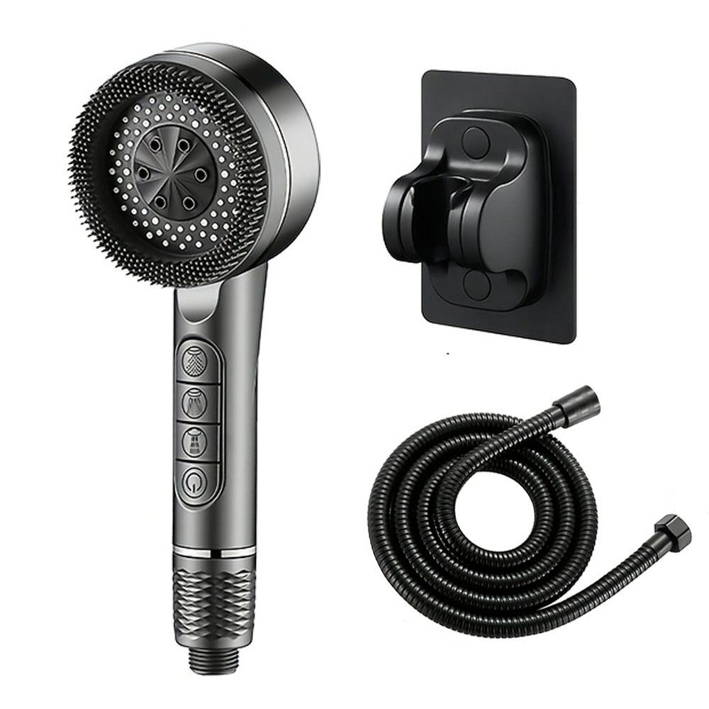 3pcs High-Pressure Handheld Shower Head with Hose & Bracket - Black PVC