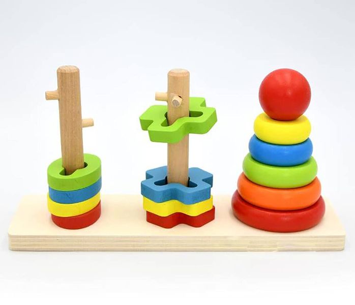 Wooden Rainbow Column Tower Stacking Rings Sorting and Stacking Block Puzzle