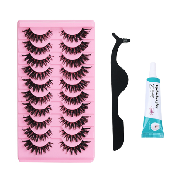 10 Pairs Of False Eyelashes Cat Eye Extended Design With Tweezers Snd Glue