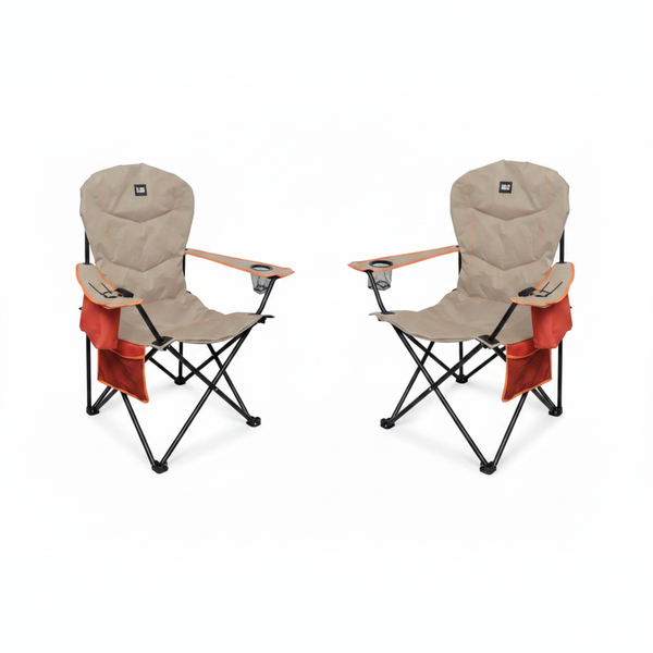 Basecamp Padded Folding Camping Chair with Headrest, 120kg - 2 Pack