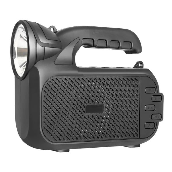 Portable Solar Charging Wireless Speaker with Torch USB/TF/FM -18 cm- Black