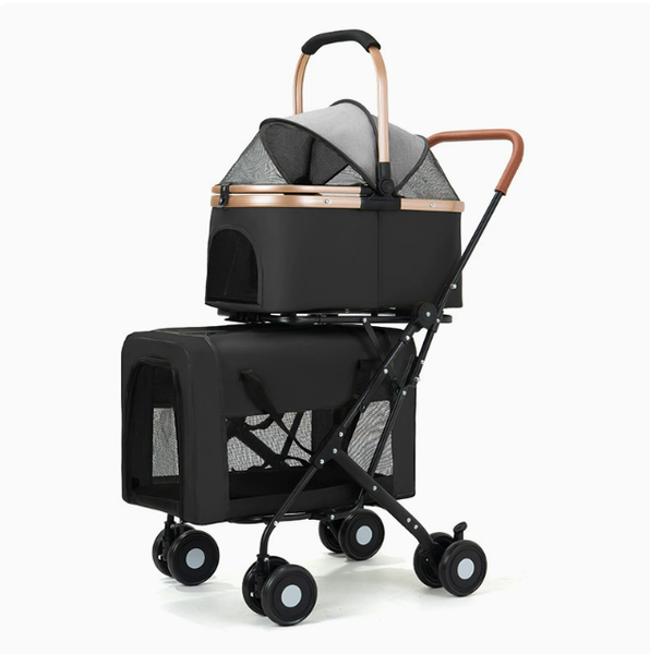Double Pet Stroller Black 2 Detachable Carrier Cages, Portable Dog Stroller