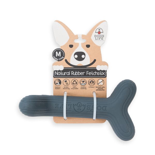 Dog's Life Natural Rubber Dog Toy Fetchstix Grey