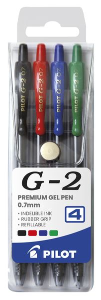 Pilot G2 0.7mm Gel Pens - Wallet of 4 Basic Colours
