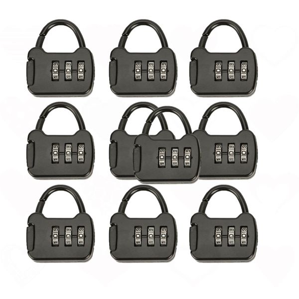 10 Pack Mini 3 Digit Combination Lock Portable Travel Luggage Padlock