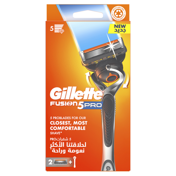 Gillette Fusion5 Pro Men's Refillable Razor Handle + 2 Blade Refills
