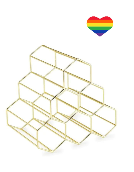 Gold Wine Rack 6 Bottle Free Standing With Heart Sticker