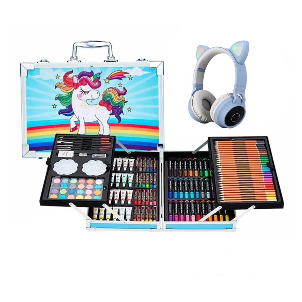 Kids Unicorn Art Set in Box With Cat Ear Headphones Combo blue Shop