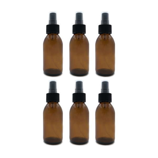 Amber Glass Bottle with Atomiser Mist Spray - 100ml x 6