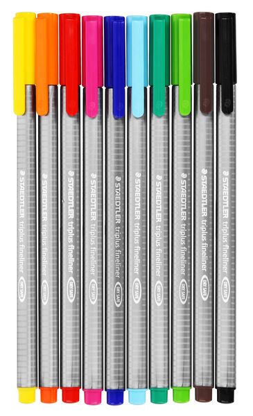 STAEDTLER Triplus Fineliners - Assorted Colours - Polybag of 10