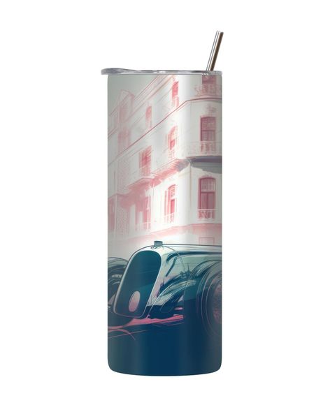 Pink Building 20 Oz Tumbler with Lid Straw Old Vintage Car Graphic Gift 211