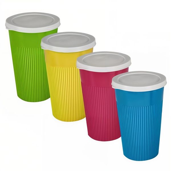 Plastic Tumbler with Lid 550ml (Set of 4)