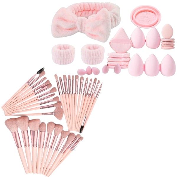 56 Piece Makeup Brush Set With Makeup Tools &amp; Cosmetics Bag - Light Pink