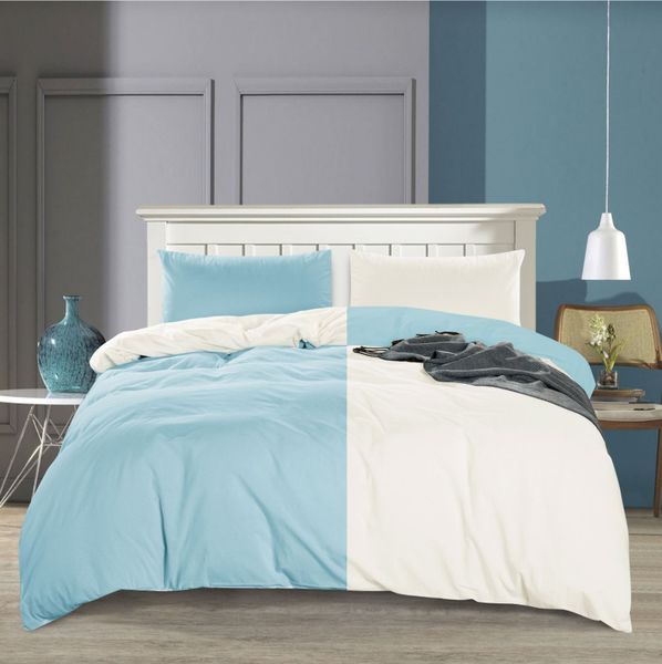 Linen-Boutique- Washed Cotton Bedding Duvet Set 4 Pieces - AzureOffWhite