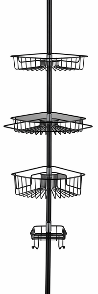 Black Steel Tension Mounted 4 Compartment Shower Rack