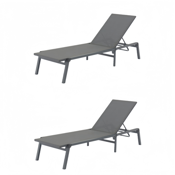 Two Elegant Aluminum Lounger Beach Chairs, Five-Way Adjustable and Foldable