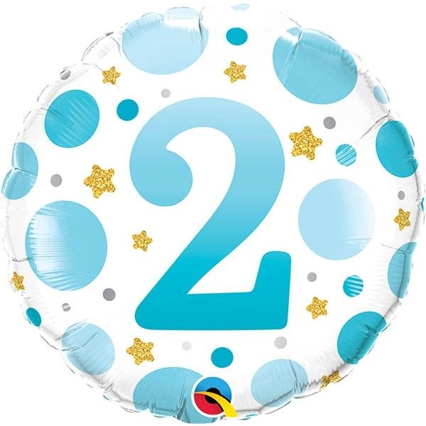 18 Inch Foil Round Age 2 Blue Dots