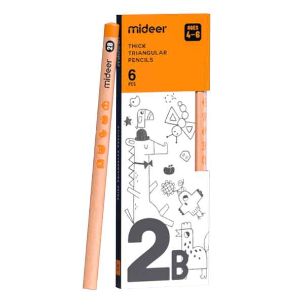 Mideer - Triangular 2B Pencils 6 Thick Easy Grip Pencils for Early Writing