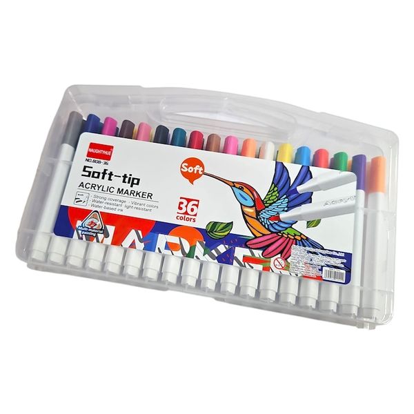36 Premium Soft-Tip Brush Acrylic Paint Marker - Multi-Material Painting
