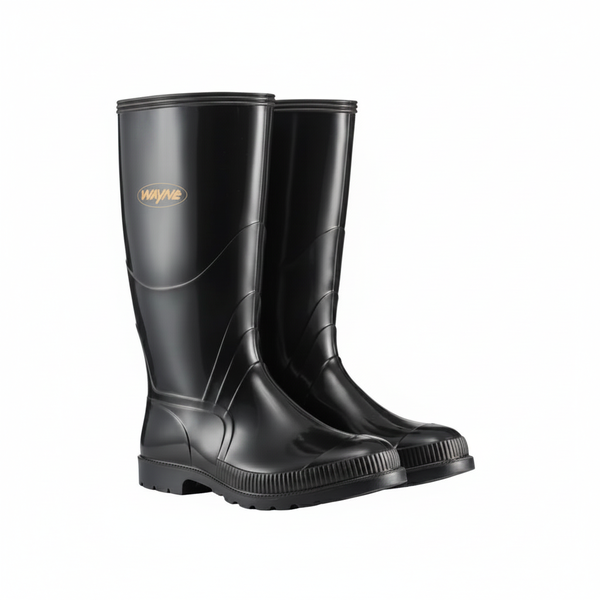 Gumboots Men's Knee-Length Black PVC Waterproof Boots - 2 Pack