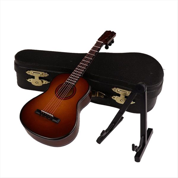 E-Wooden Miniature Guitar With Stand And Case