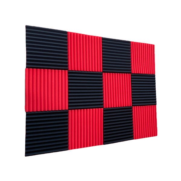 2.5cm Wedge Acoustic Sound Foam Panels - RedBlack - 12 Pack