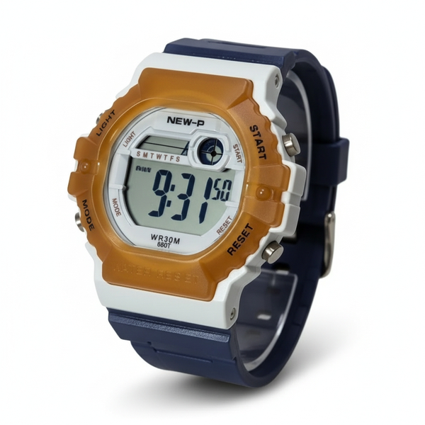 Kids Digital Watch 660T Orange And White With A Blue Strap