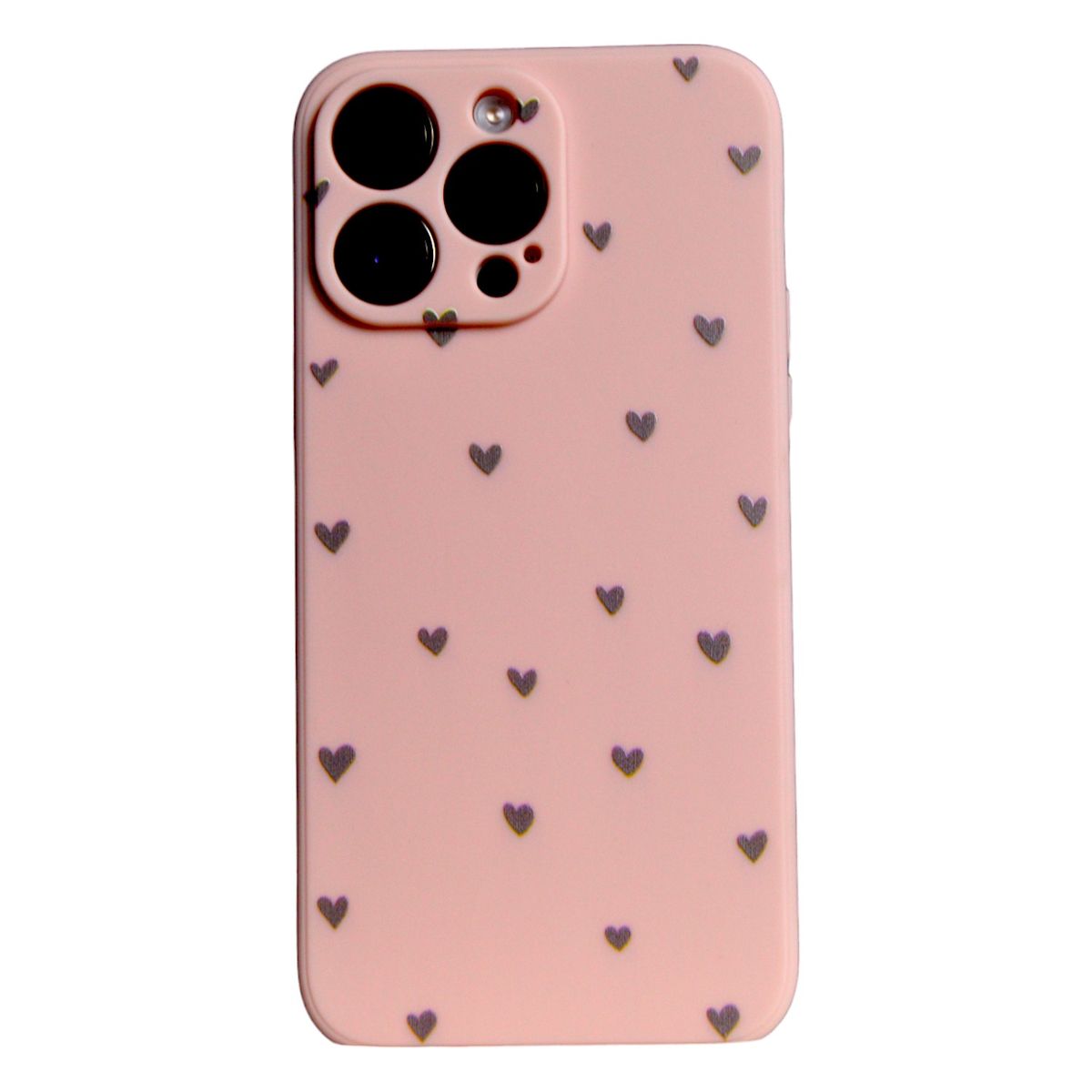 Pink - Phone Case with Mini Black Hearts - Iphone 15 Pro Max