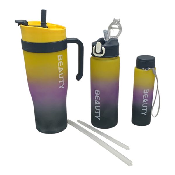Travel Mug &amp; Bottle 3 Piece Set 1200ml, 800ml &amp; 300ml Health Plastic w/Straw
