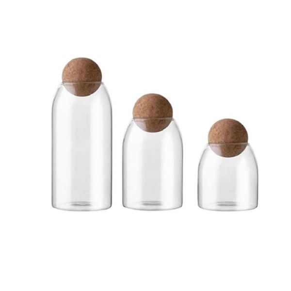 3 Piece Of Transparent Glass Jar With Wooden Lid Ball