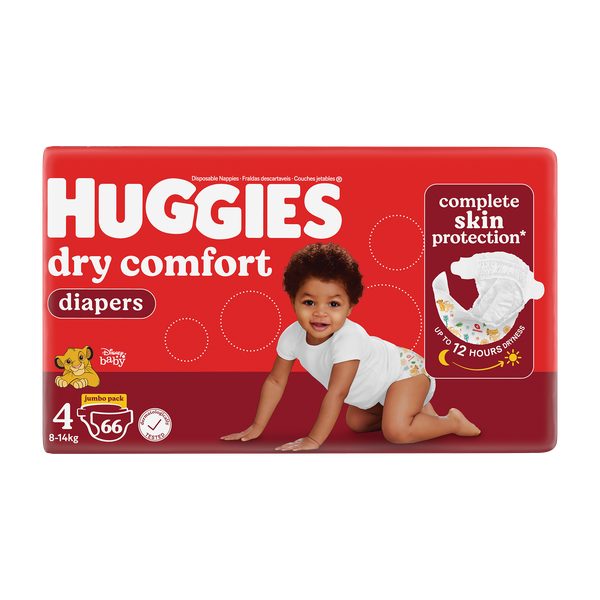 Huggies Dry Comfort - Size 4 (8-14kg) Jumbo Pack - 66 Nappies