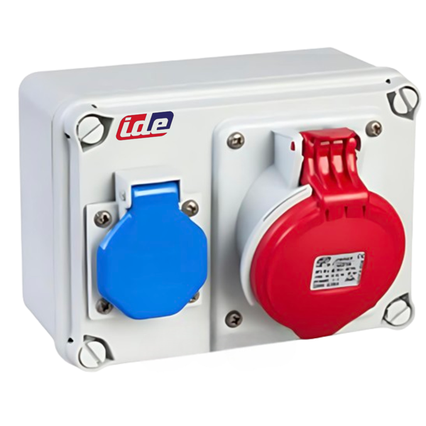 IDE 41045 - Industrial Enclosure with Schuko &amp; Sloping Socket (IP65 / IP44)