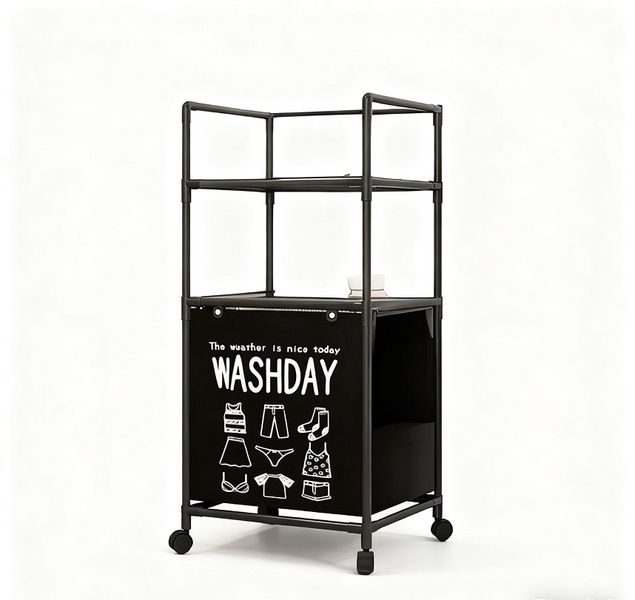 2-Tier Rolling Laundry Basket Rack Mobile Clothes Storage Cart