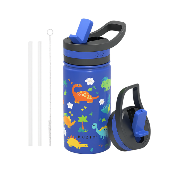 BUZIO Kids Double Wall Stainless Steel Water Bottle with Straw Lid 14oz
