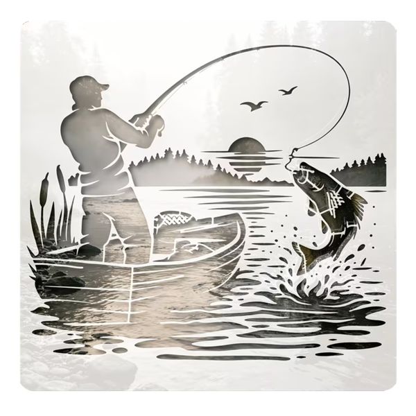 Stationery Reusable Fisherman Stencil Template For DIY Projects - 30cm