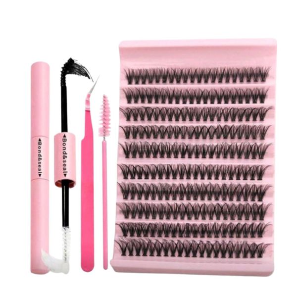 200PCS 40D D Curl Individual Lash Clusters Kit - with Bond, Seal &amp; Tweezers