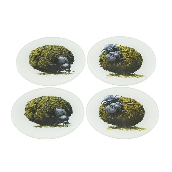 African Safari Dung Beetles on a Roll Glass Coasters in Colour - Set of 4