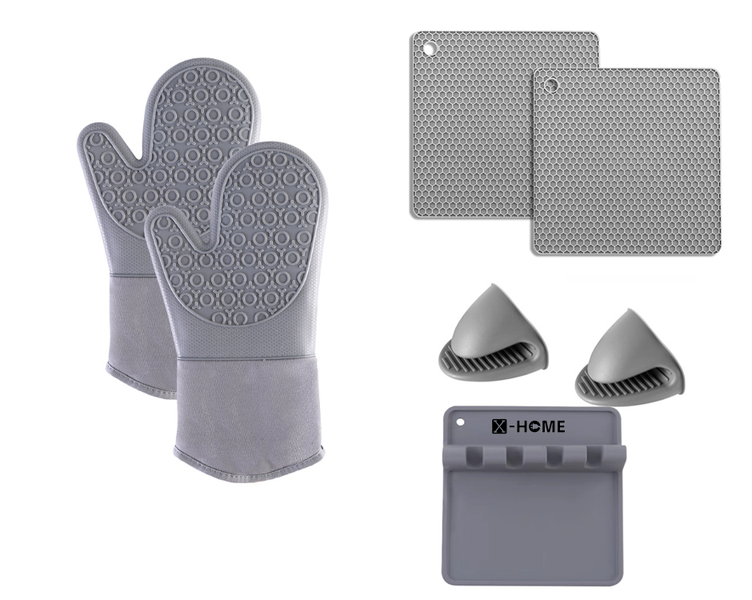 X-HOME Silicone Oven Gloves, Mini Pinch Mitts, Pot Holders &amp; Spoon Rest Set