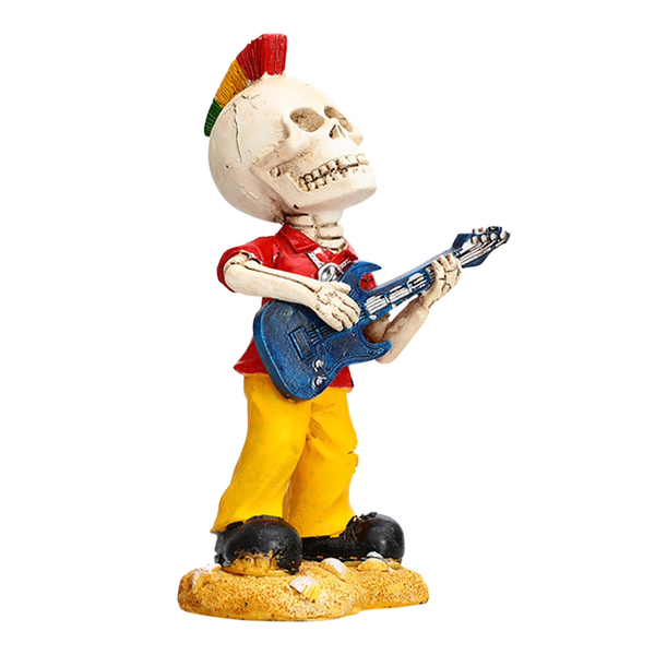 Colorful Guitar Skull Band Figurine - Resin Skeleton Desktop Ornament