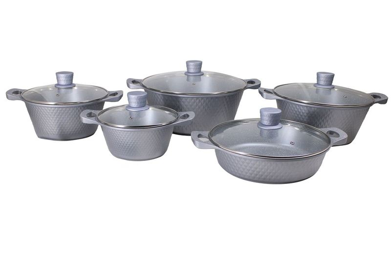 Royal of Home Aluminum Die-Cast 10 Piece Pot Set -Diamond Embossed - Grey