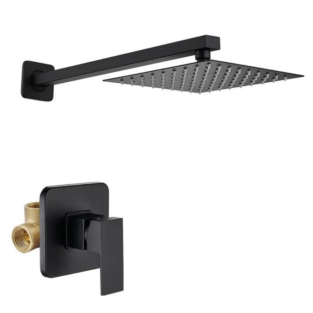 20cm Square High Pressure Rain Shower Head, Arm & Mixer - Black
