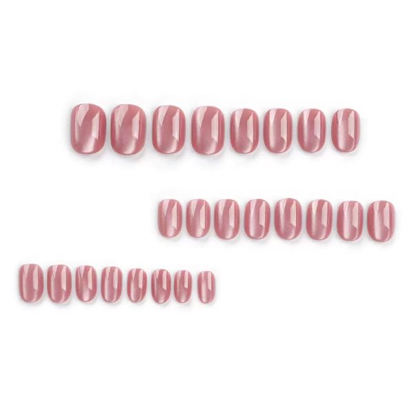 Nude Pink Cat Eye Minimalist Nail Art Fashion False Nails