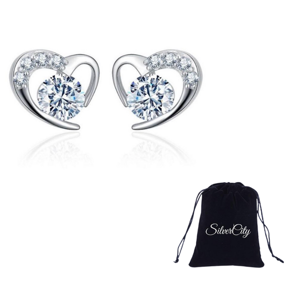 Tender Love 925 Sterling Silver Plated Heart &amp; Dazzling Zircon Earrings