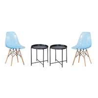 Transparent Color Dining Wooden Leg Chairs and Metal Single Tier Table Set