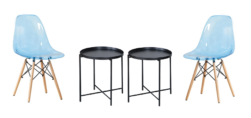 Transparent Color Dining Wooden Leg Chairs and Metal Table Set