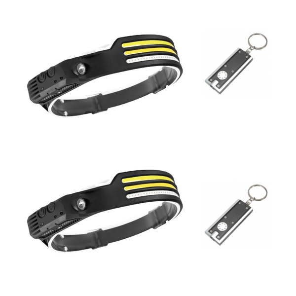 Touch-Enabled Multifunctional Head Torch with LED Keyring Torch - 2 Pack