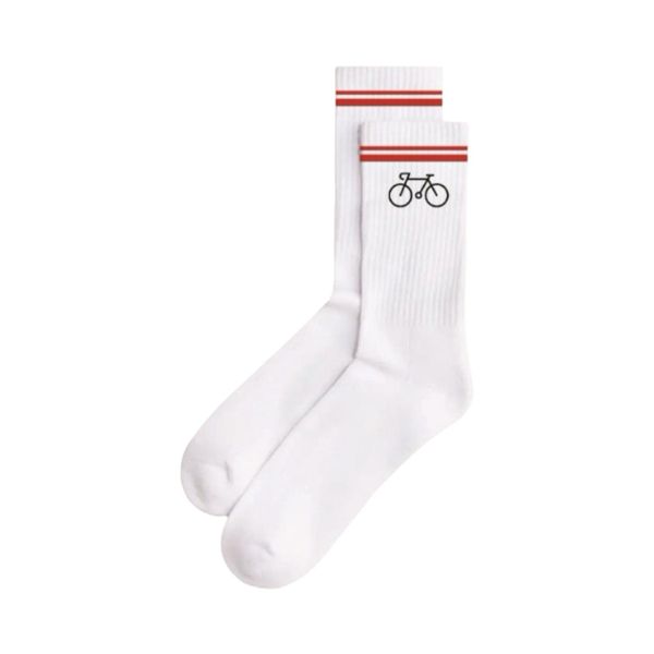 John Frank White Modal Socks with Bicycle Icon