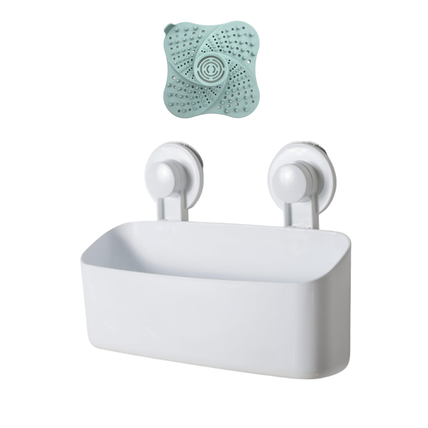 Bathroom Storage Holder with Suction Cups and Silicone Drain Strainer