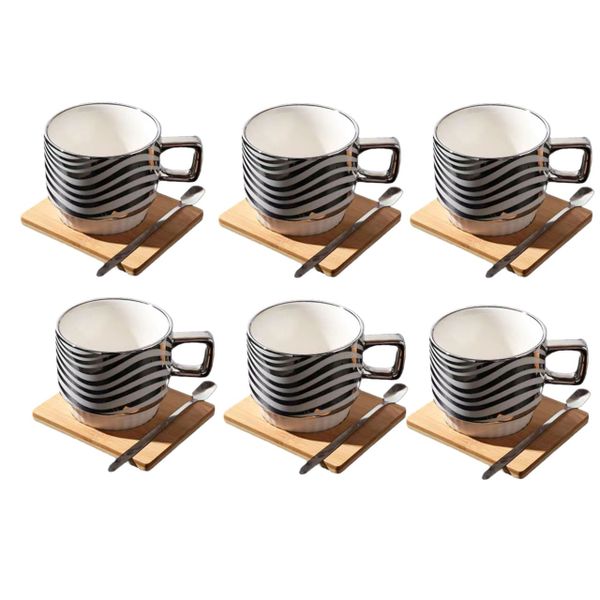 6 Sets Chrome Glazed Exquisite High Tea Coffee Tea Cup, Saucer&amp; Spoon Set